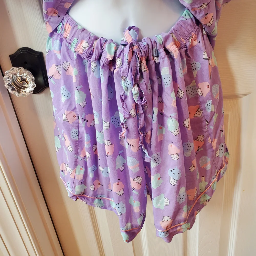 Serra - Purple Pajama Set with Cute Cupcake Print - Sz. XL